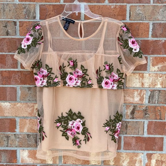 INC International Concepts Tops - Top Embroidery Floral Size Medium With Camisole
